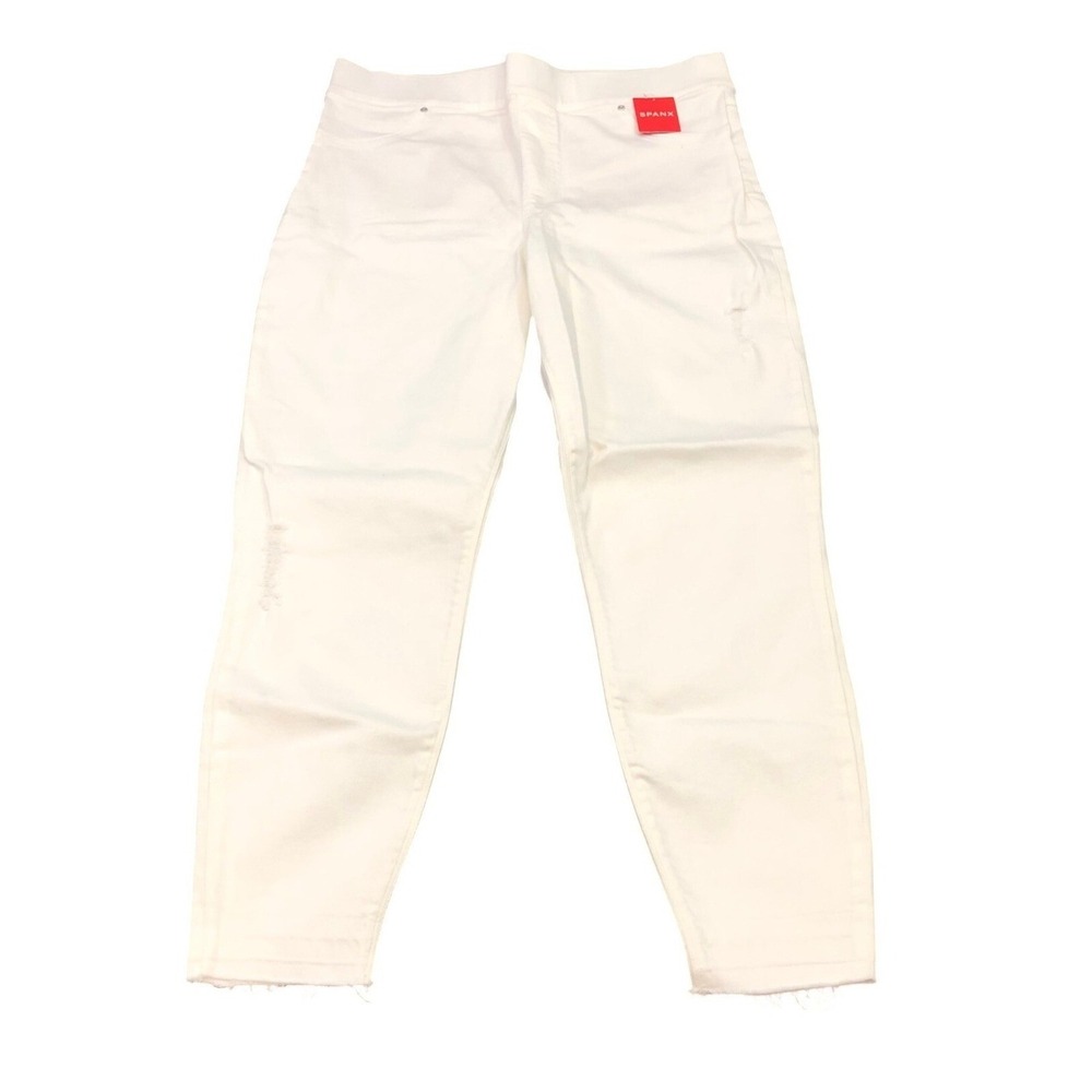 NWT Spanx Distressed Skinny Jean Womens 1X White Pull On Raw Hem Pants 20229P